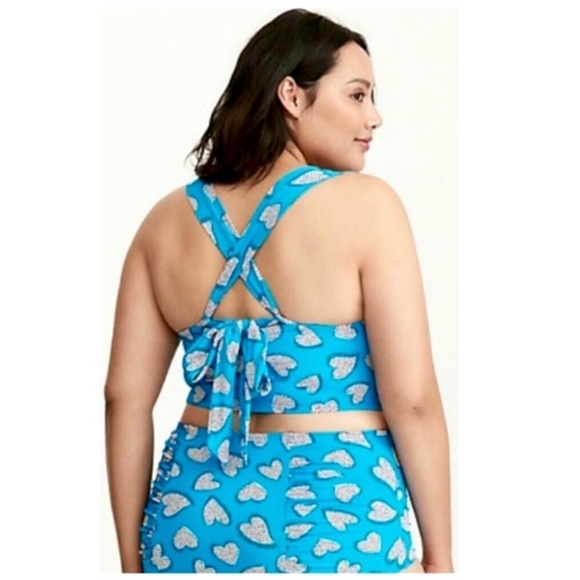 TORRID Heart Print 70s Style High Rise Coverage Tammy Bikini Beach Blue Size 1X - Picture 2 of 14